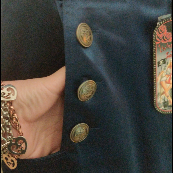 Blue satin high-waisted shorts with anchor buttons - Picture 3 of 4